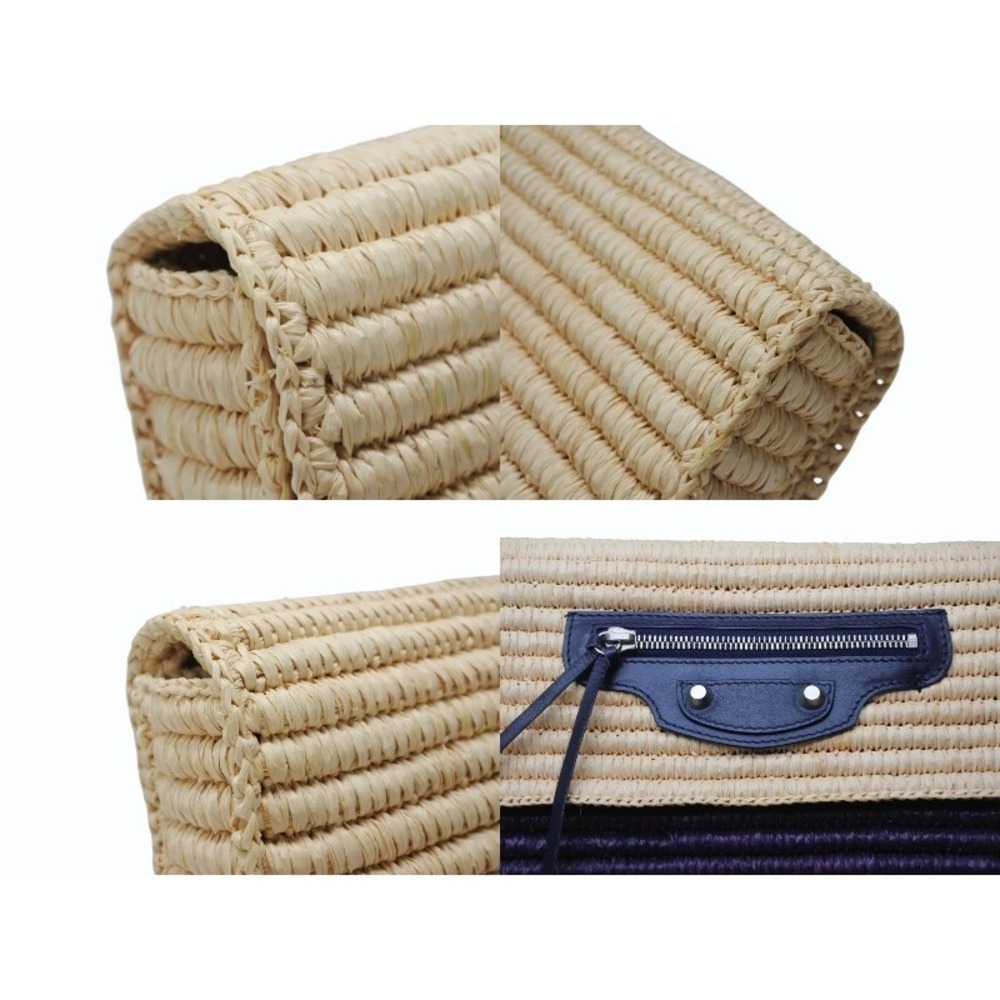 Balenciaga bag leather basket Tan clutch Beige raffia purple - Picture 4 of 8